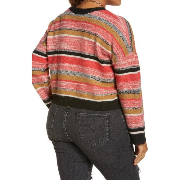BP Nordstrom NWT Cropped Cardigan Button Down Stripe Red Black Sz 1X V Neck Knit - Picture 2 of 6